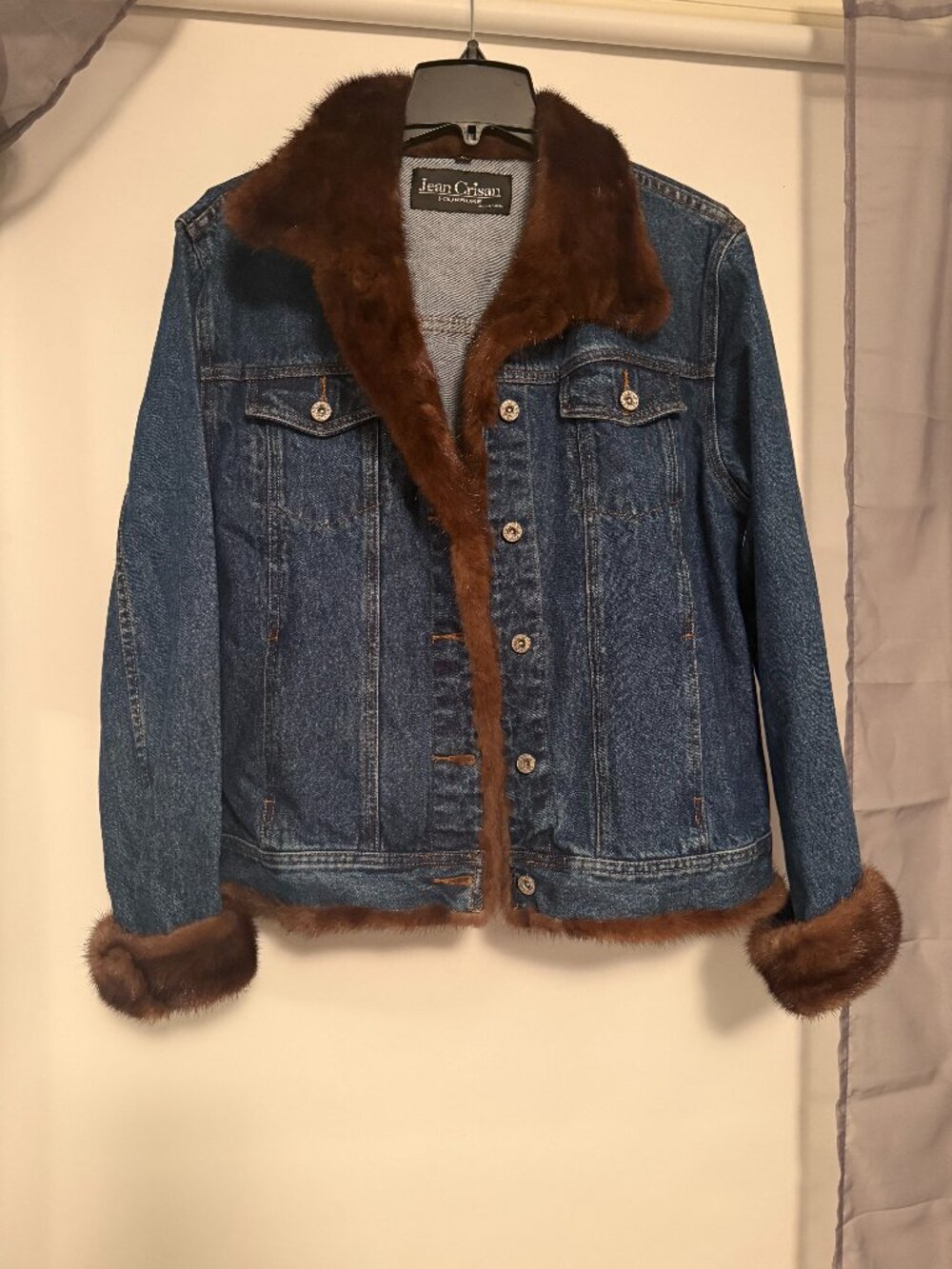 Jean Crisan Fourrure Denim Jacket Genuine Mink Fur Trim Made in Canada